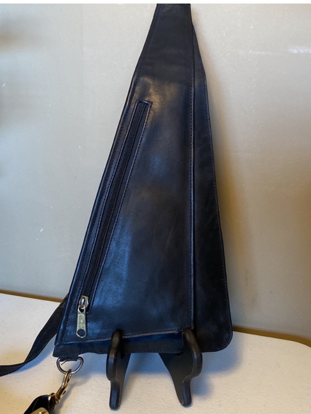 Genuine Leather Triangle Shape Crossbody Bag